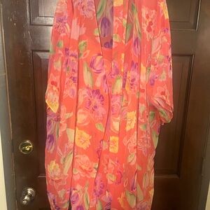 Floral Orange Kimono Jacket - Women's Lightweight Cover-Up